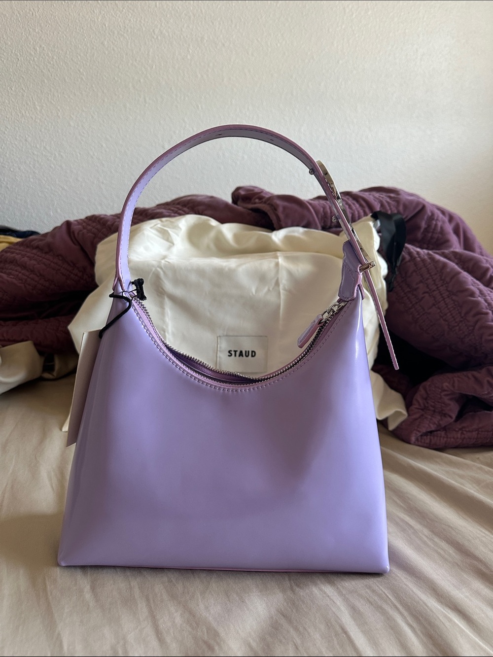 STAUD Lavender Smooth Leather Shoulder Bag